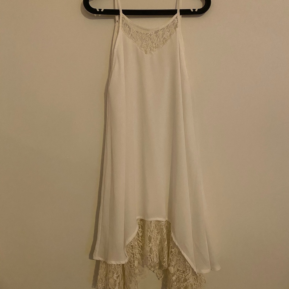 Cream and lace split hem dress